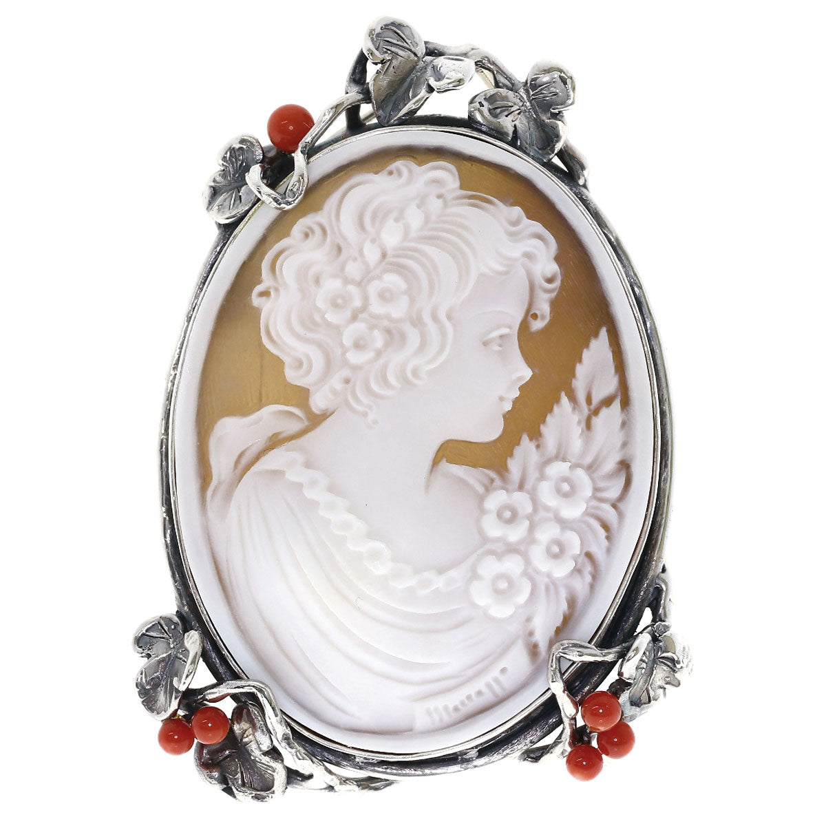 Giovanni Marrazzo Cameo Coral Coral Brooch Silver  20.1g　Ladies