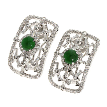 0.918ct Jade stone Jade Diamond earring K18 White Gold  15.2g　Ladies