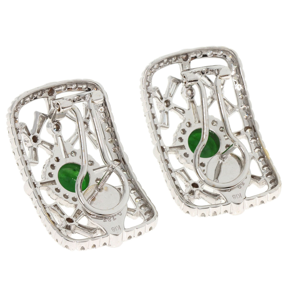 0.918ct Jade stone Jade Diamond earring K18 White Gold  15.2g　Ladies