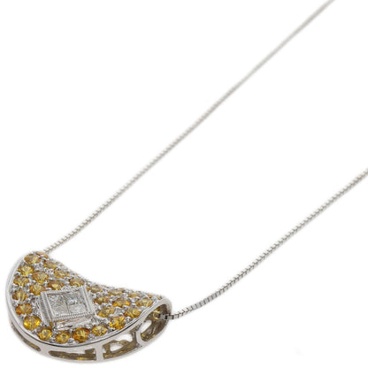 1.88ct Yellow sapphire Diamond Necklace K18 White Gold  6.8g　Ladies