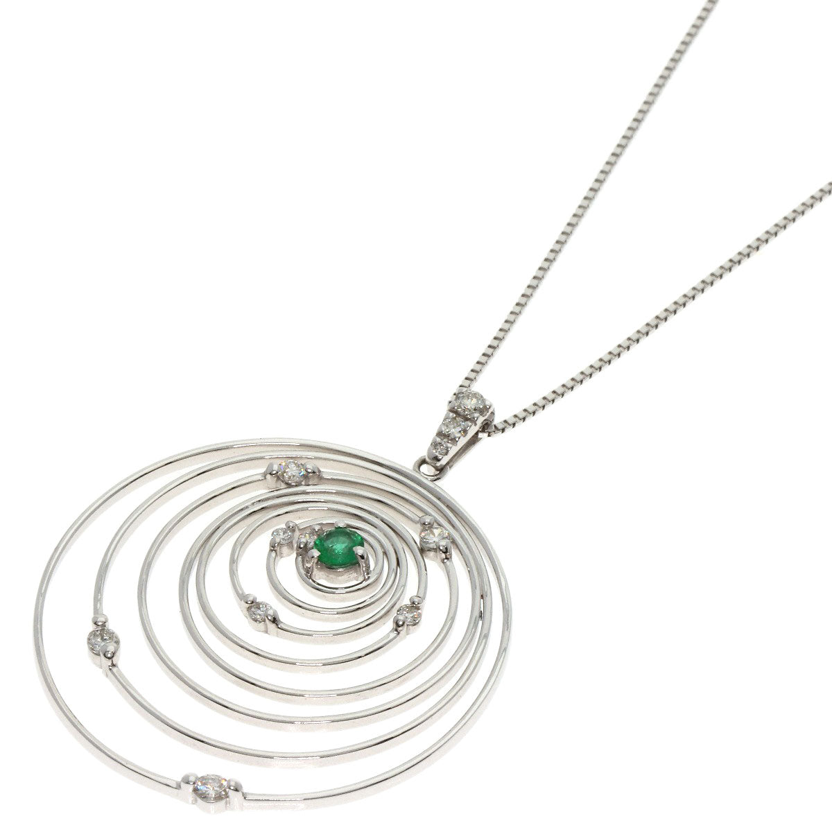 0.18ct Emerald Diamond Necklace K18 White Gold  5.4g　Ladies