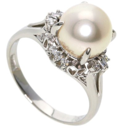 Akoya Pearl Pearl Diamond Earring and Ring 3-piece set Necklace Silver  37.6g　Ladies