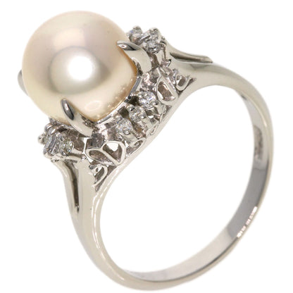 Akoya Pearl Pearl Diamond Earring and Ring 3-piece set Necklace Silver  37.6g　Ladies