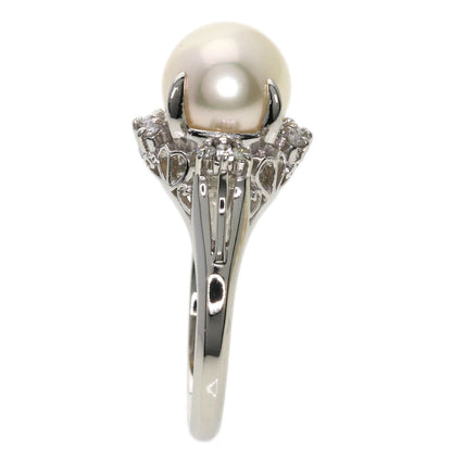 Akoya Pearl Pearl Diamond Earring and Ring 3-piece set Necklace Silver  37.6g　Ladies