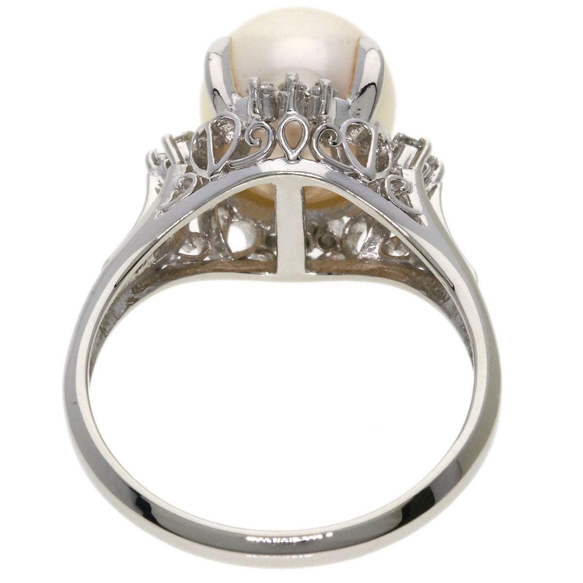 Akoya Pearl Pearl Diamond Earring and Ring 3-piece set Necklace Silver  37.6g　Ladies