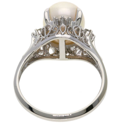 Akoya Pearl Pearl Diamond Earring and Ring 3-piece set Necklace Silver  37.6g　Ladies