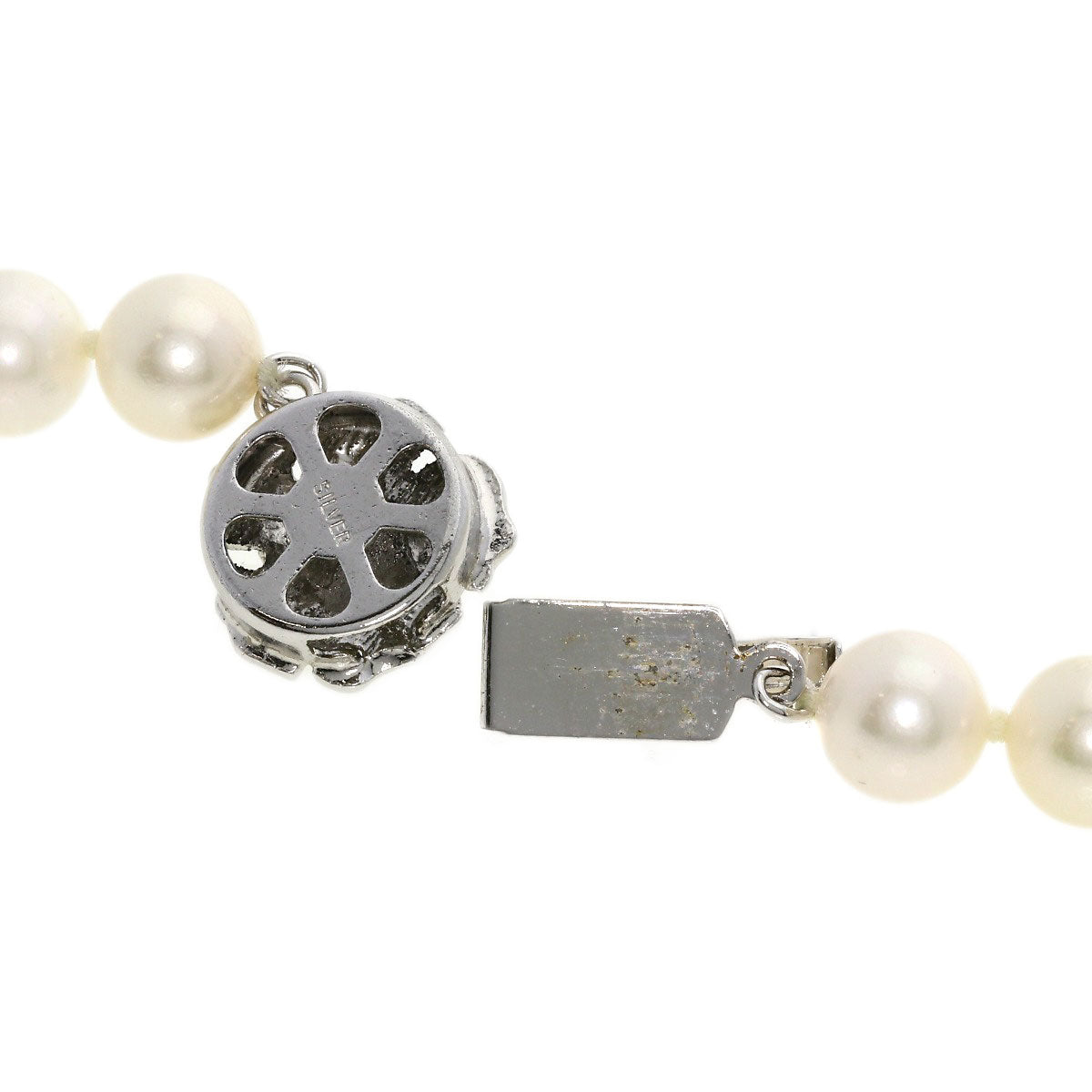 Akoya Pearl Pearl Diamond Earring and Ring 3-piece set Necklace Silver  37.6g　Ladies