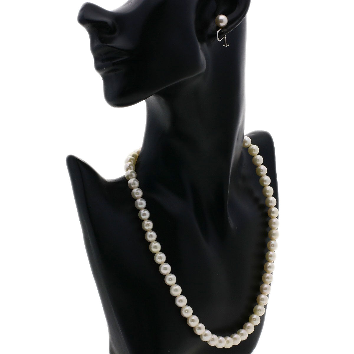 Akoya Pearl Pearl Diamond Earring and Ring 3-piece set Necklace Silver  37.6g　Ladies