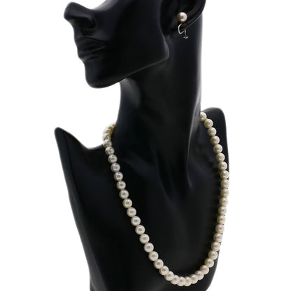 Akoya Pearl Pearl Diamond Earring and Ring 3-piece set Necklace Silver  37.6g　Ladies