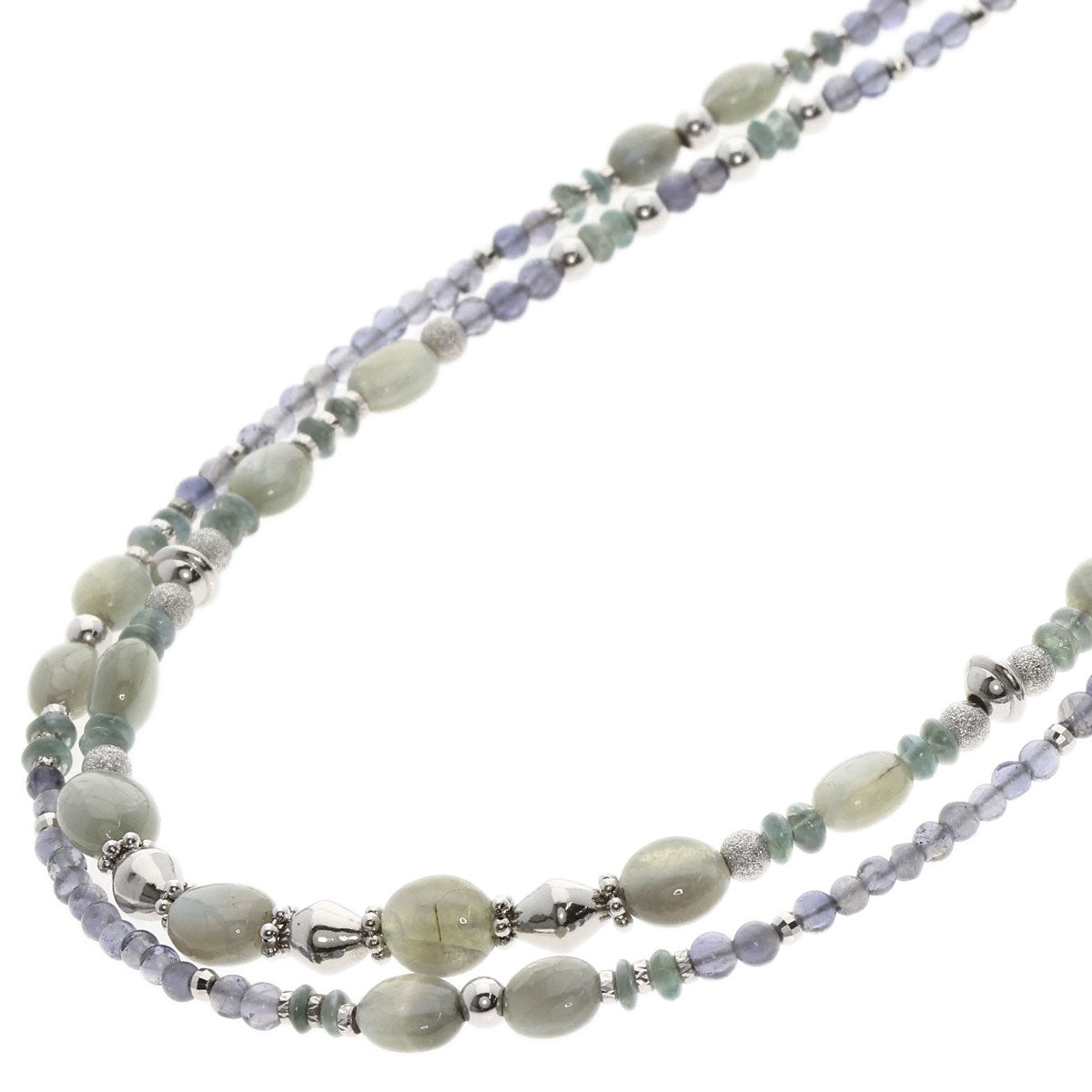 2 colored stones Necklace K14 White Gold  24.5g　Ladies