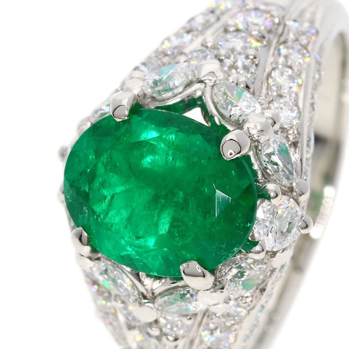2.01ct Emerald Diamond Ring Platinum PT900  9.5g　Ladies