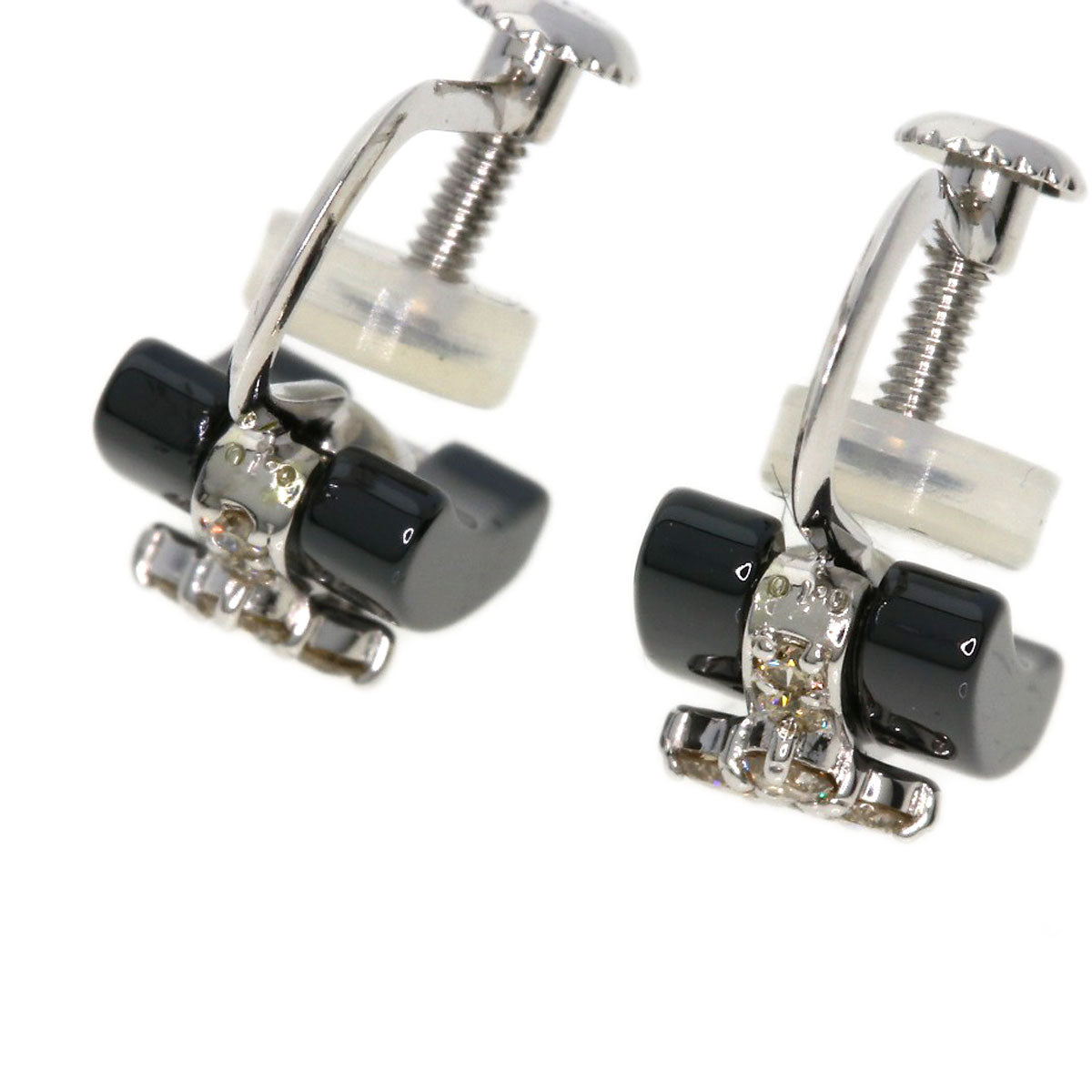 0.1ct Onyx Diamond Earring K10 White Gold  2.4g　Ladies