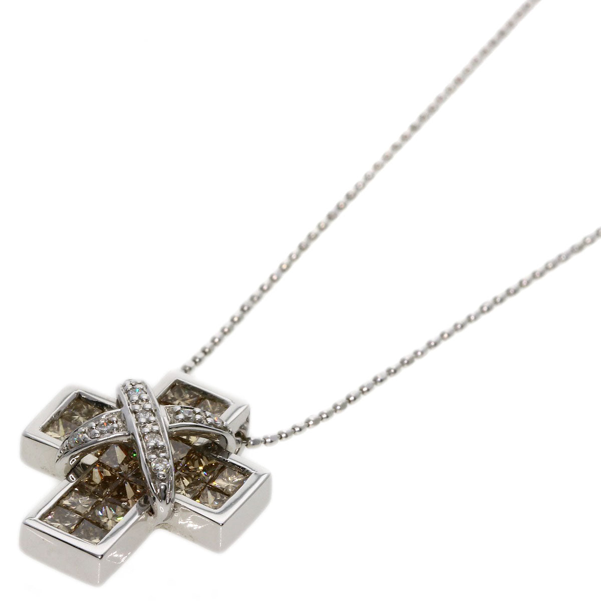 1.2ct Diamond cross Necklace K18 White Gold  5.2g　Ladies