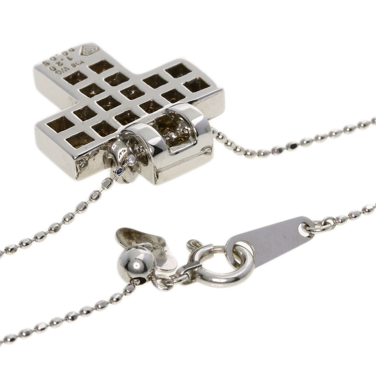 1.2ct Diamond cross Necklace K18 White Gold  5.2g　Ladies