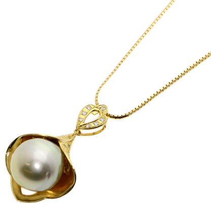 0.21ct Pearl Pearl Diamond Necklace K18 Yellow Gold  16.5g　Ladies