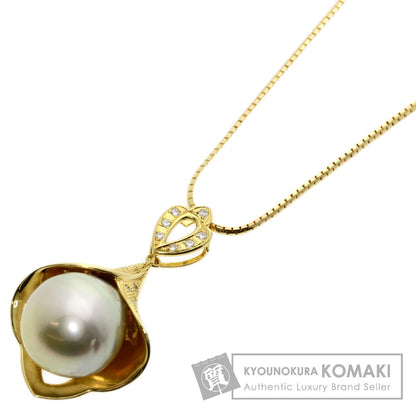 0.21ct Pearl Pearl Diamond Necklace K18 Yellow Gold  16.5g　Ladies