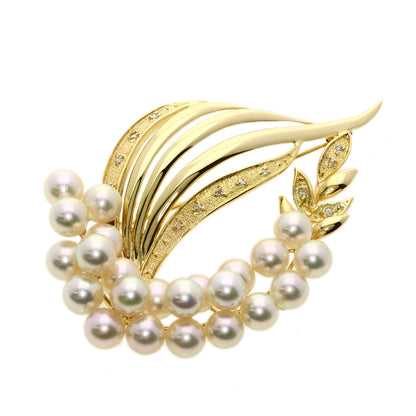 0.1ct Akoya Pearl Pearl Diamond Brooch K18 Yellow Gold  19.04g　Ladies