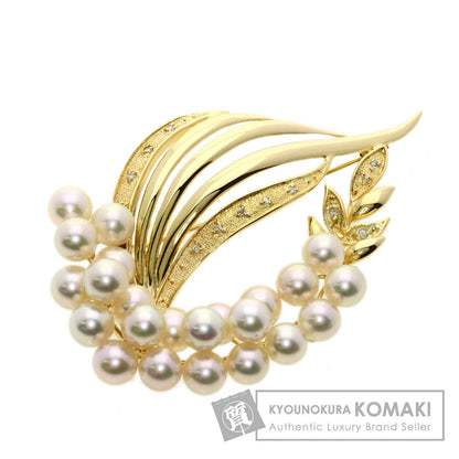 0.1ct Akoya Pearl Pearl Diamond Brooch K18 Yellow Gold  19.04g　Ladies