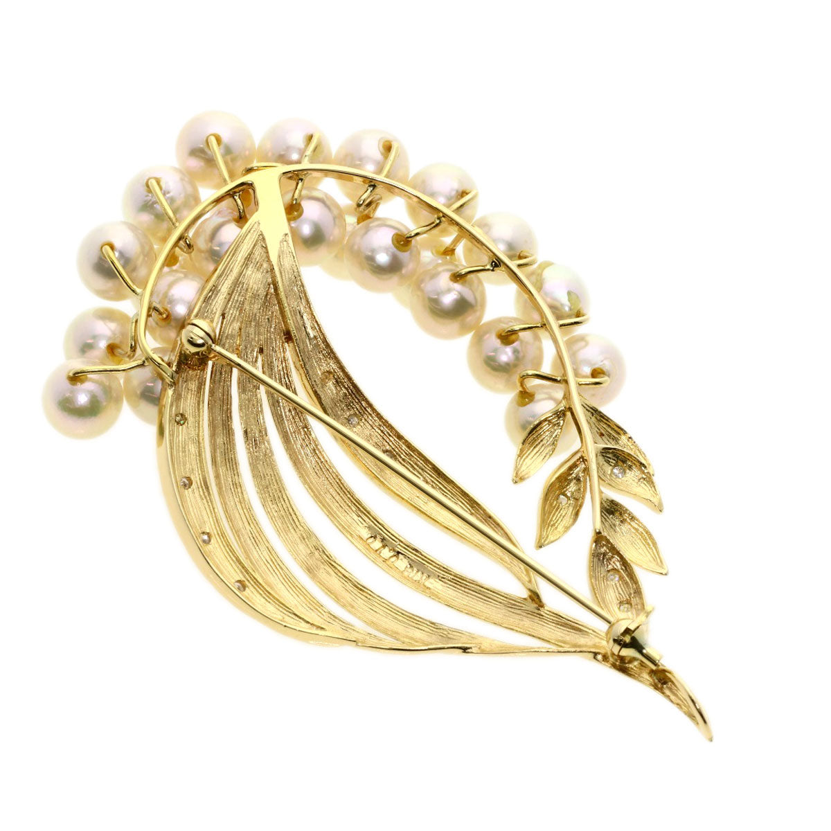 0.1ct Akoya Pearl Pearl Diamond Brooch K18 Yellow Gold  19.04g　Ladies