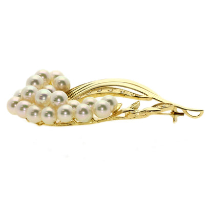 0.1ct Akoya Pearl Pearl Diamond Brooch K18 Yellow Gold  19.04g　Ladies