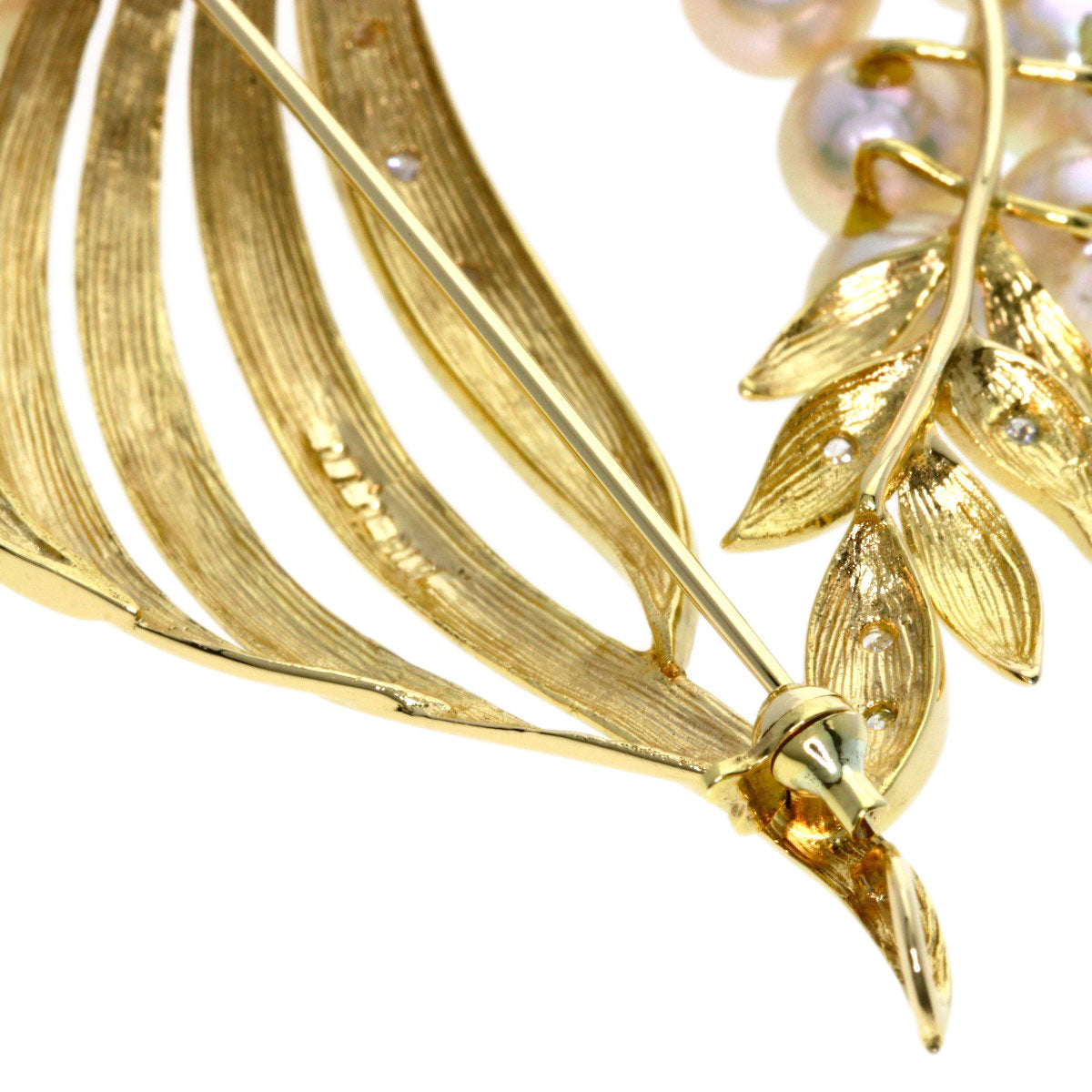 0.1ct Akoya Pearl Pearl Diamond Brooch K18 Yellow Gold  19.04g　Ladies