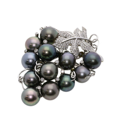 1ct Tahitian Pearl Pearl Diamond Grapes Brooch K18 White Gold  47.47g　Ladies
