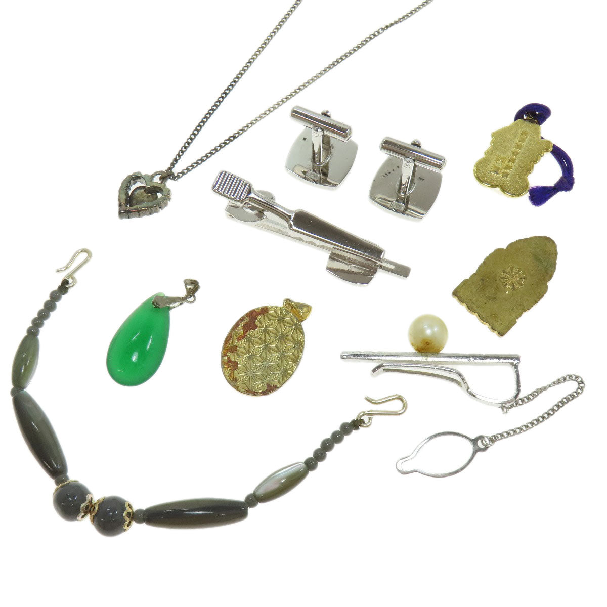 8点セット ペンダントトップ 羽織紐 カフス タイピン 金属製 レディース 【中古】