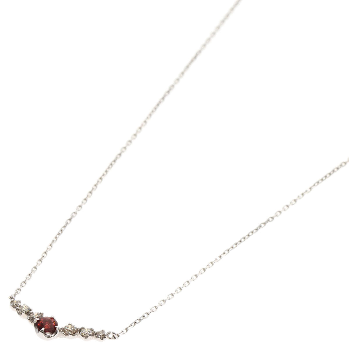 Garnet Diamond Necklace K18 White Gold  1.2g　Ladies