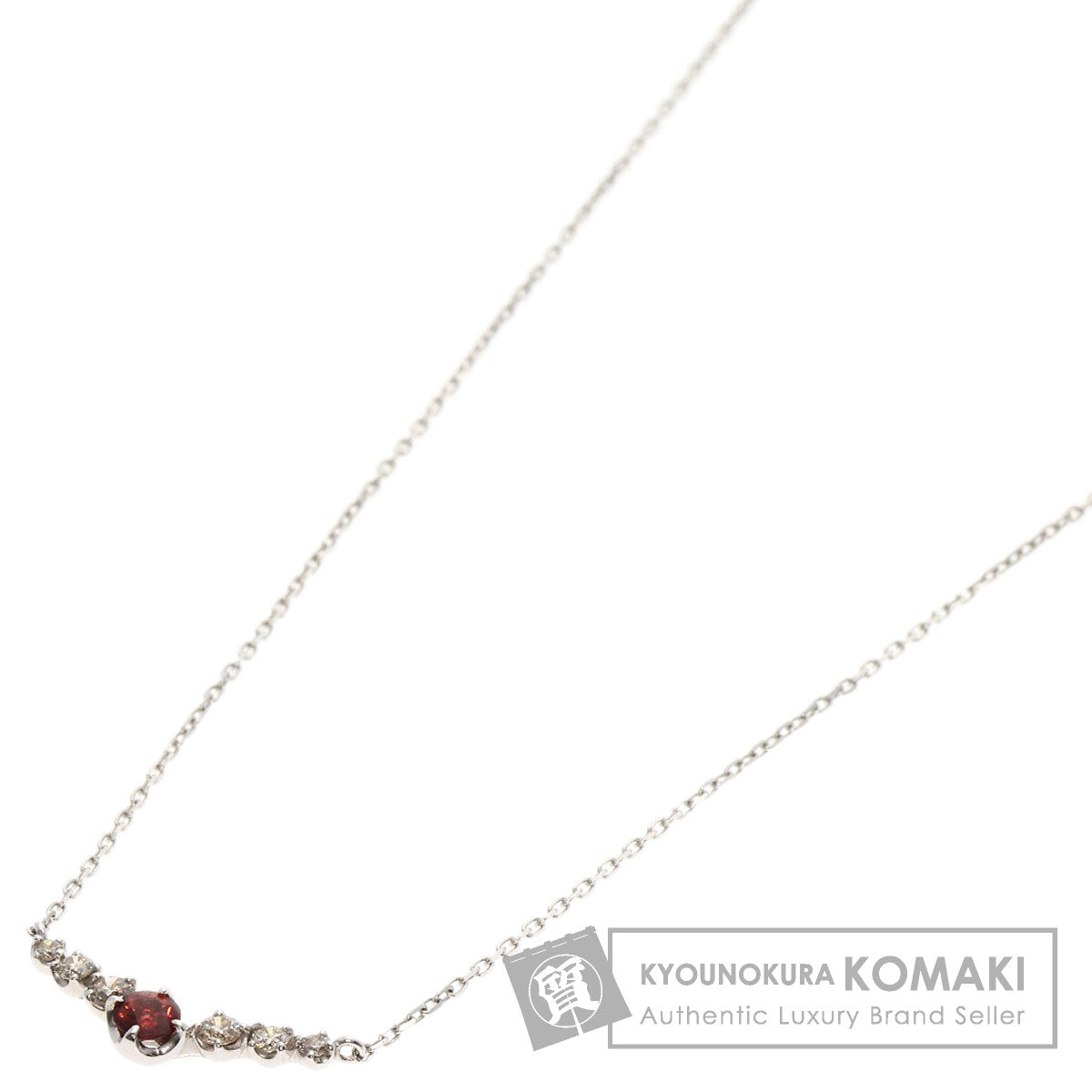 Garnet Diamond Necklace K18 White Gold  1.2g　Ladies