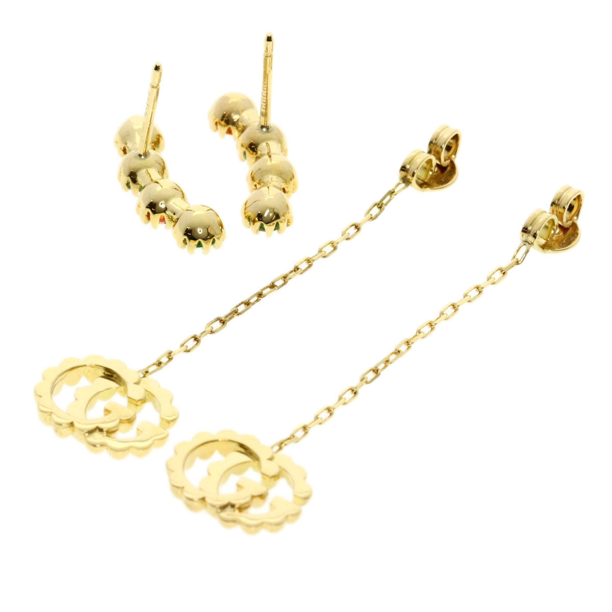 GUCCI   earring Multi-stone Double G K18 Yellow Gold Ladies