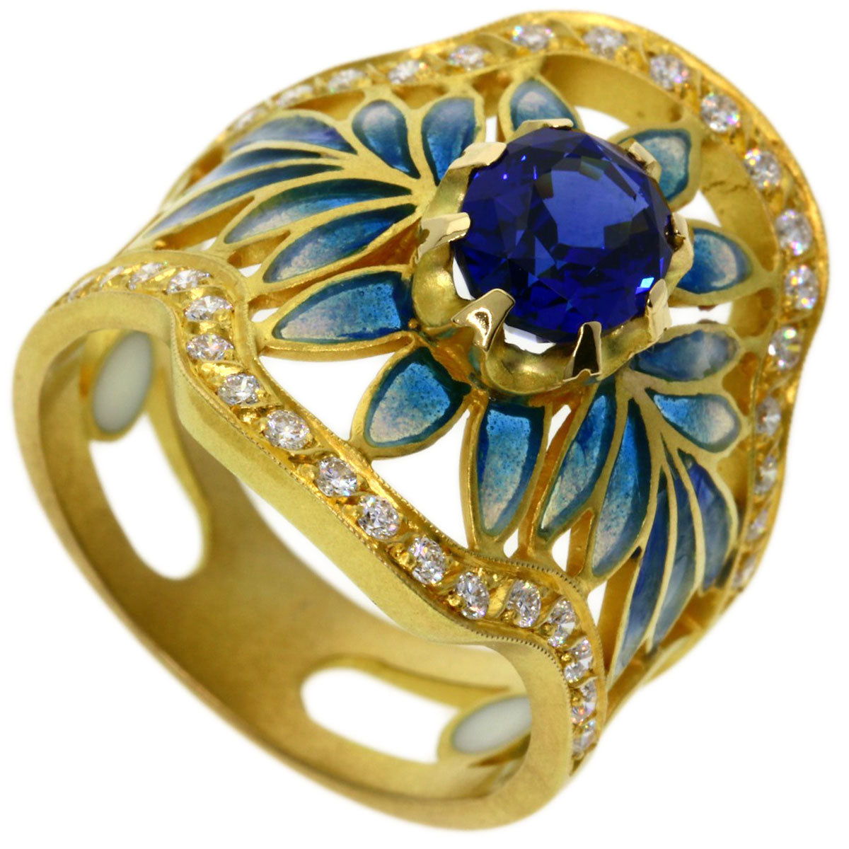 MASRIERA   Ring Enamel Sapphire Diamond K18 Yellow Gold Ladies