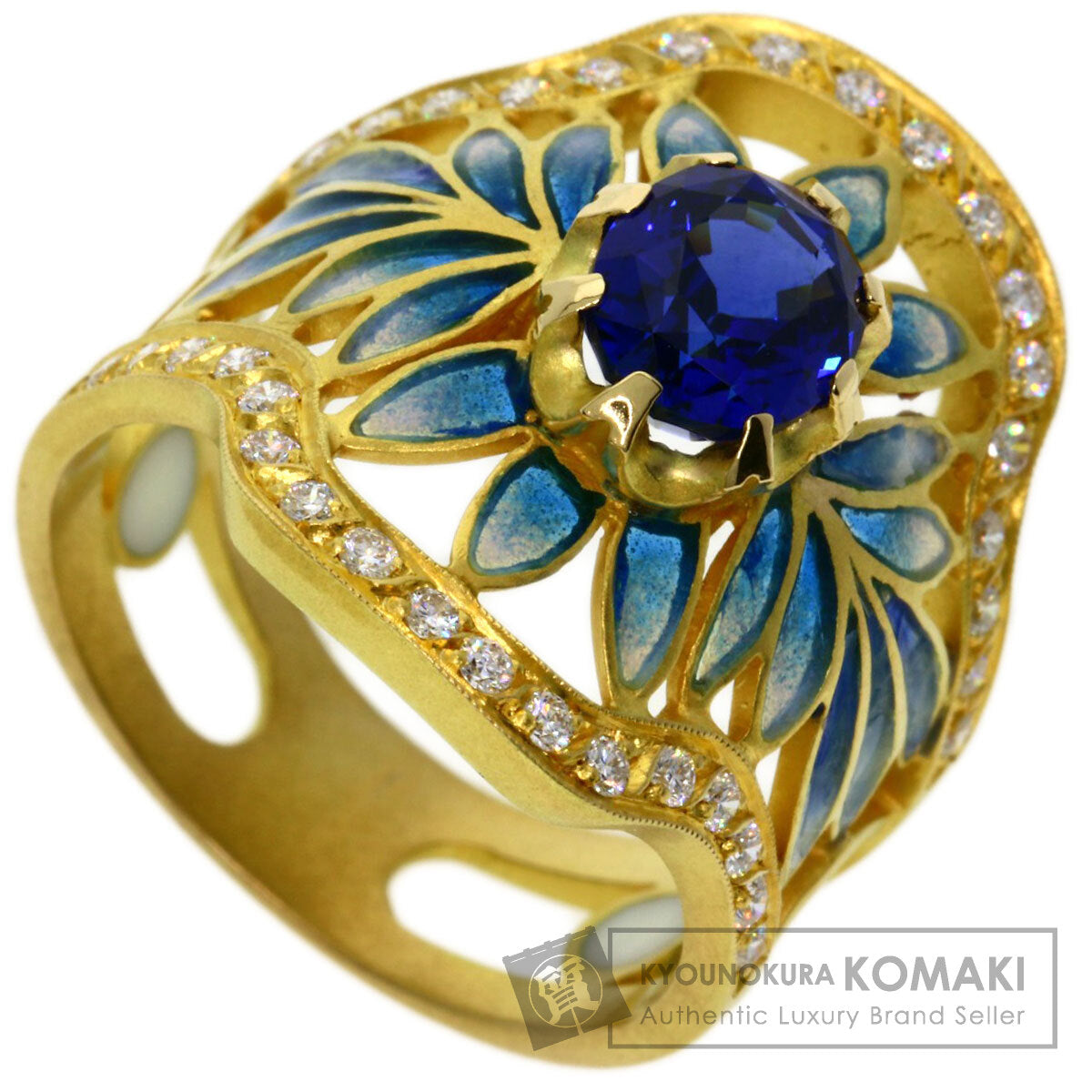 MASRIERA   Ring Enamel Sapphire Diamond K18 Yellow Gold Ladies