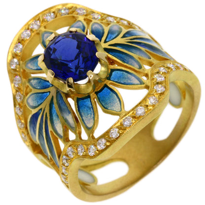 MASRIERA   Ring Enamel Sapphire Diamond K18 Yellow Gold Ladies