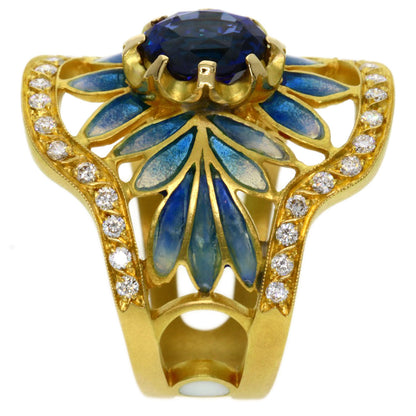 MASRIERA   Ring Enamel Sapphire Diamond K18 Yellow Gold Ladies