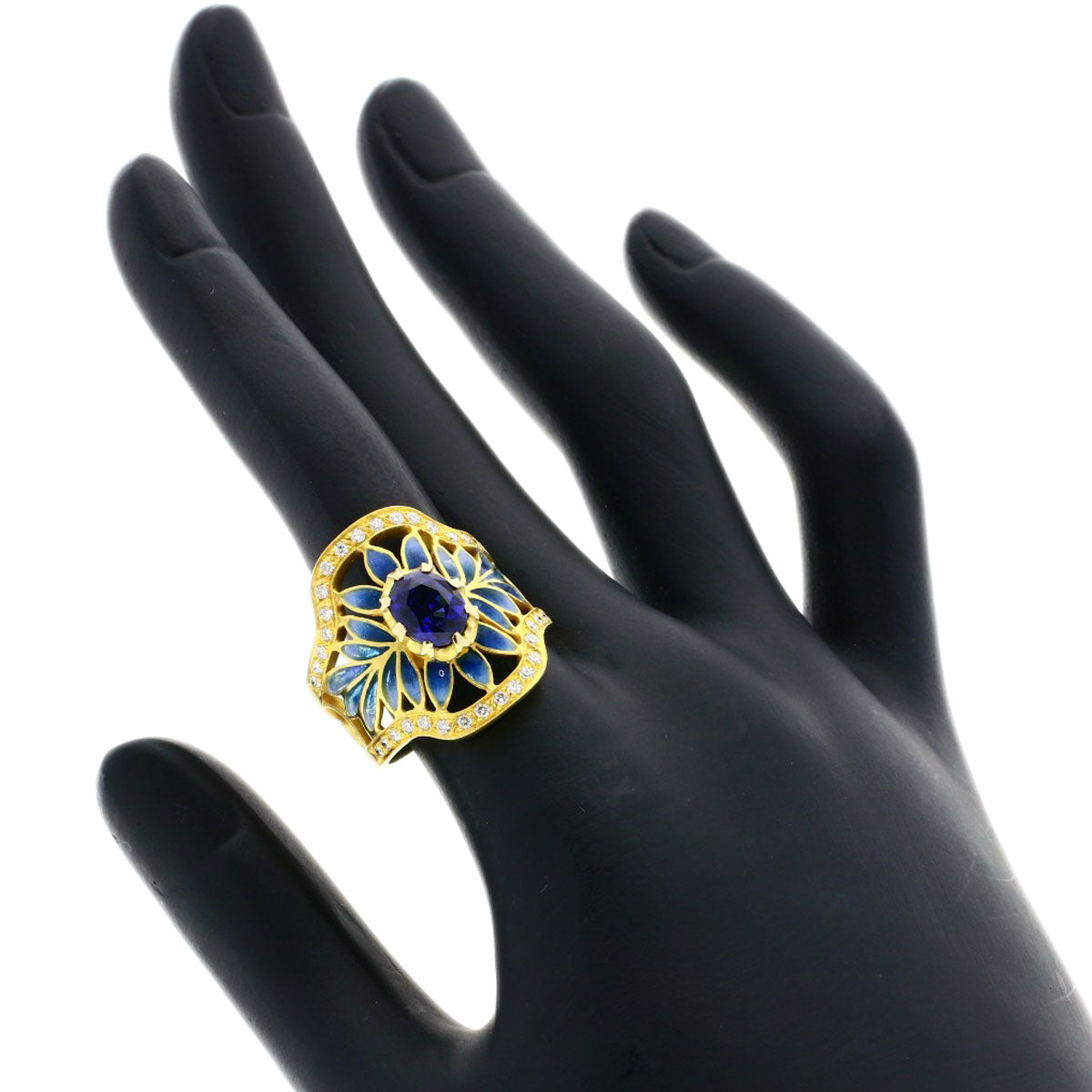 MASRIERA   Ring Enamel Sapphire Diamond K18 Yellow Gold Ladies