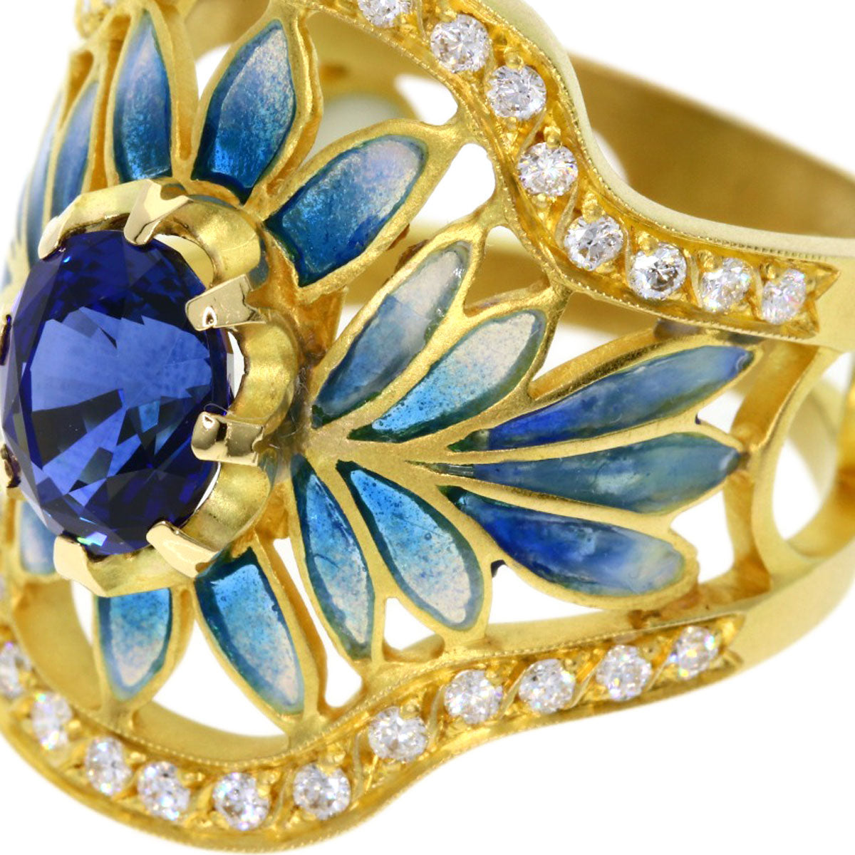 MASRIERA   Ring Enamel Sapphire Diamond K18 Yellow Gold Ladies