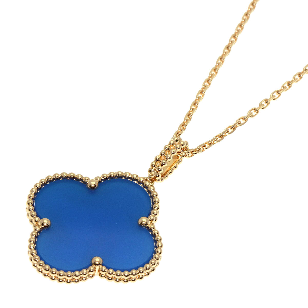 Van Cleef & Arpels Magic Alhambra Blue Agate Necklace K18 Yellow Gold Ladies [Used]