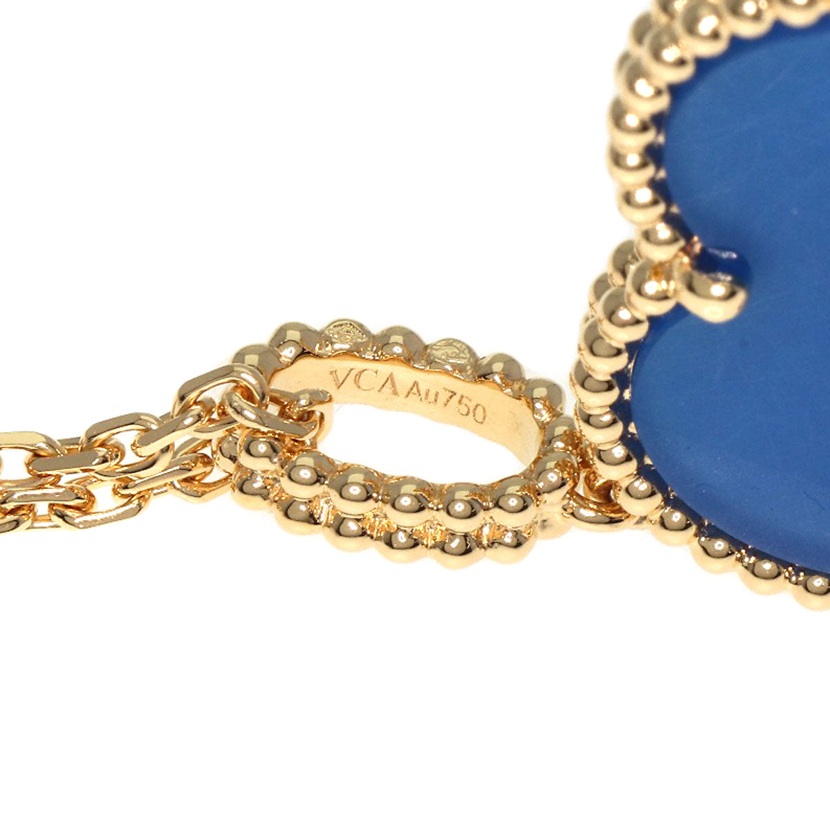 Van Cleef & Arpels Magic Alhambra Blue Agate Necklace K18 Yellow Gold Ladies [Used]