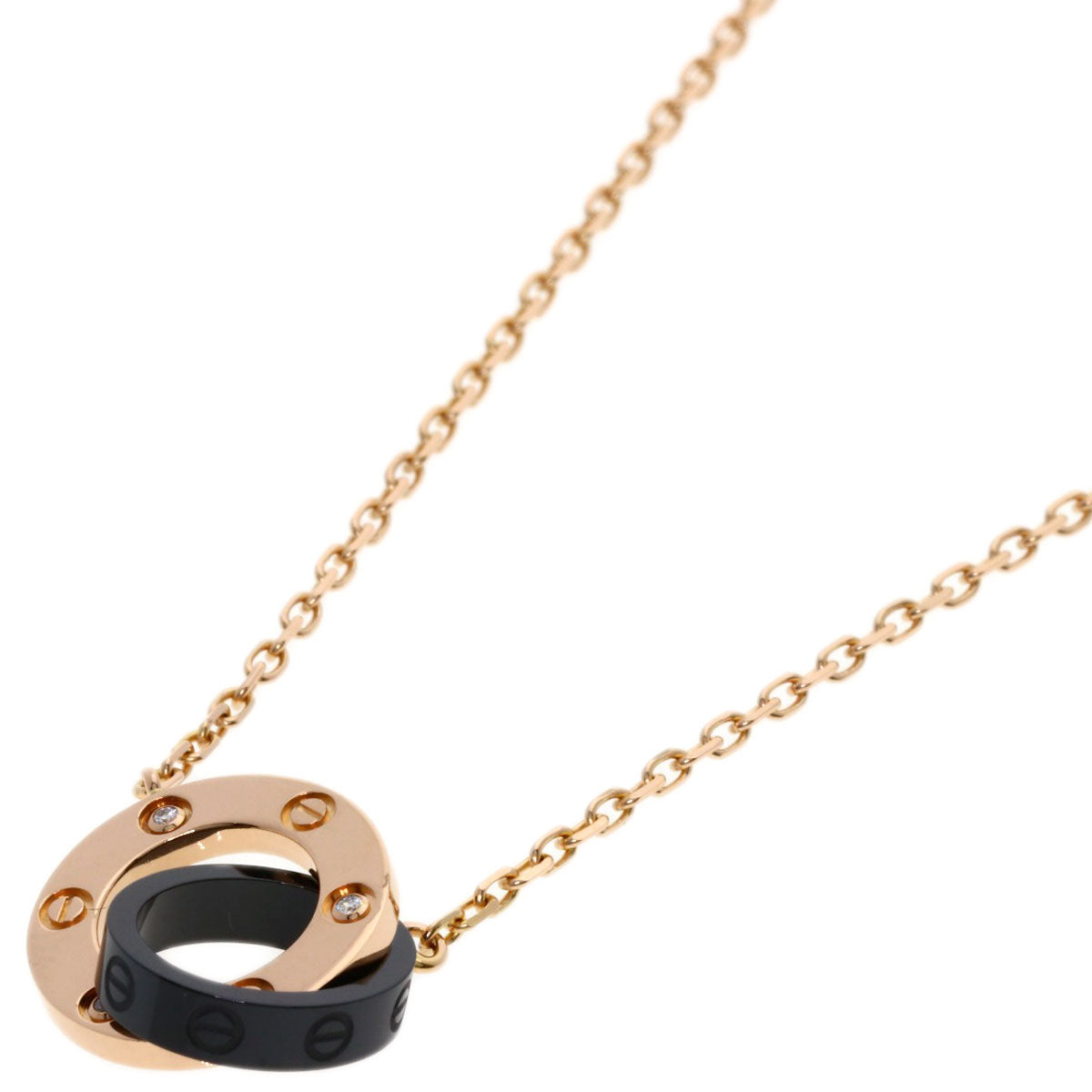 カルティエ ラブサークル 3P ダイヤモンド セラミック ネックレス K18ピンクゴールド レディース 【中古】【CARTIER】