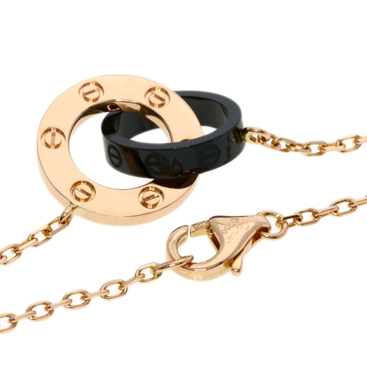 カルティエ ラブサークル 3P ダイヤモンド セラミック ネックレス K18ピンクゴールド レディース 【中古】【CARTIER】