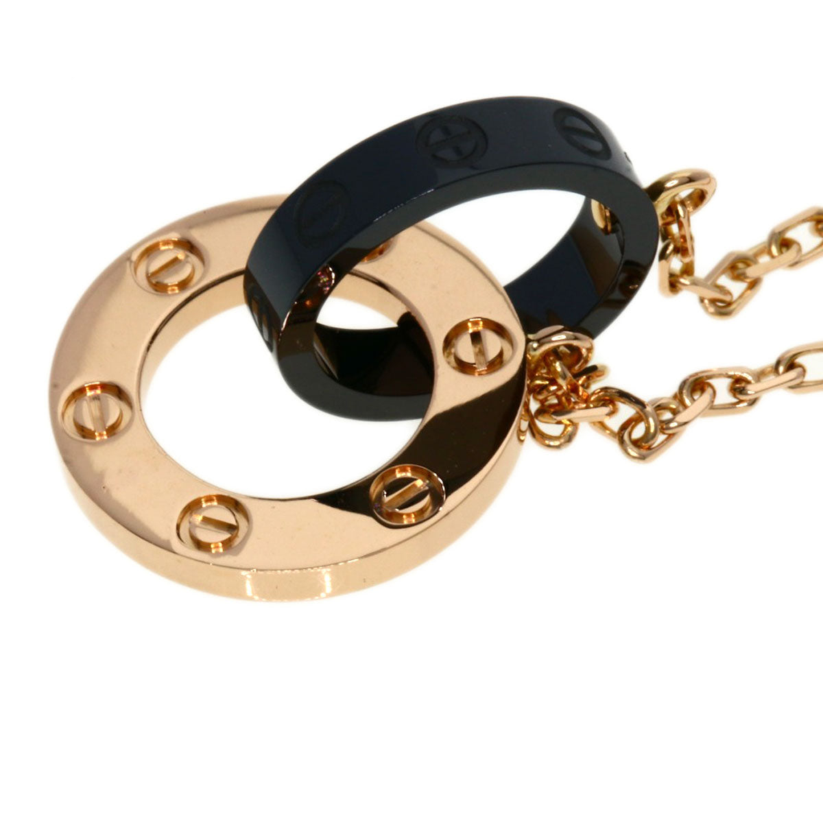 カルティエ ラブサークル 3P ダイヤモンド セラミック ネックレス K18ピンクゴールド レディース 【中古】【CARTIER】