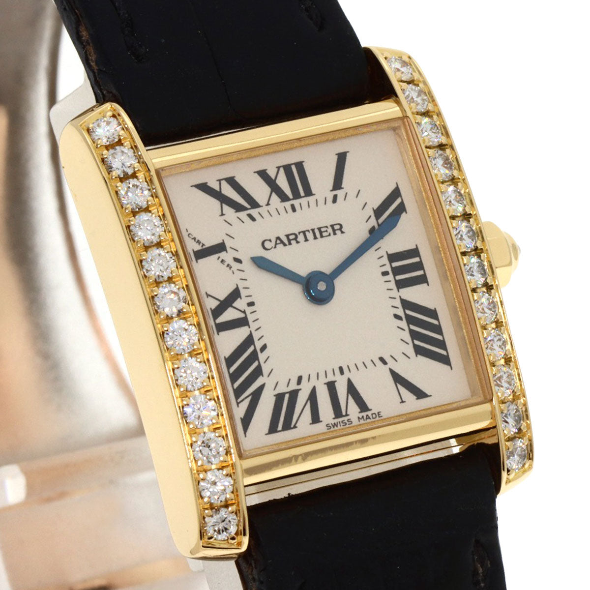 CARTIER Tank francaise SM Watches WE100151 K18 Yellow Gold/Leather Ladies