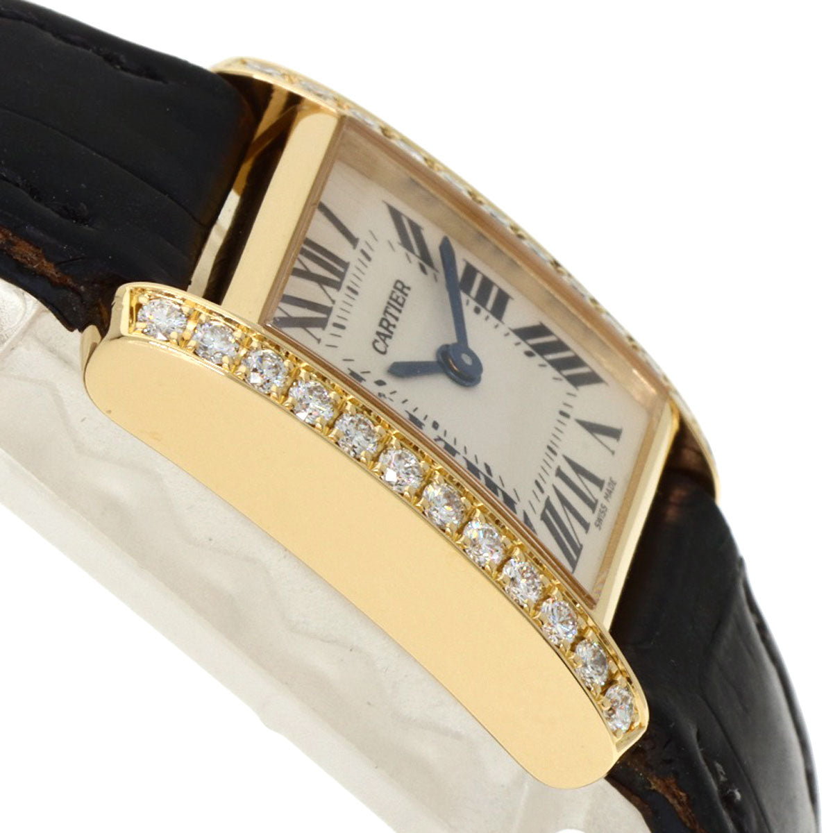 CARTIER Tank francaise SM Watches WE100151 K18 Yellow Gold/Leather Ladies