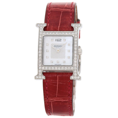 HERMES H Watch Bezel Diamond Watches HH1.230 Stainless Steel/Leather Ladies