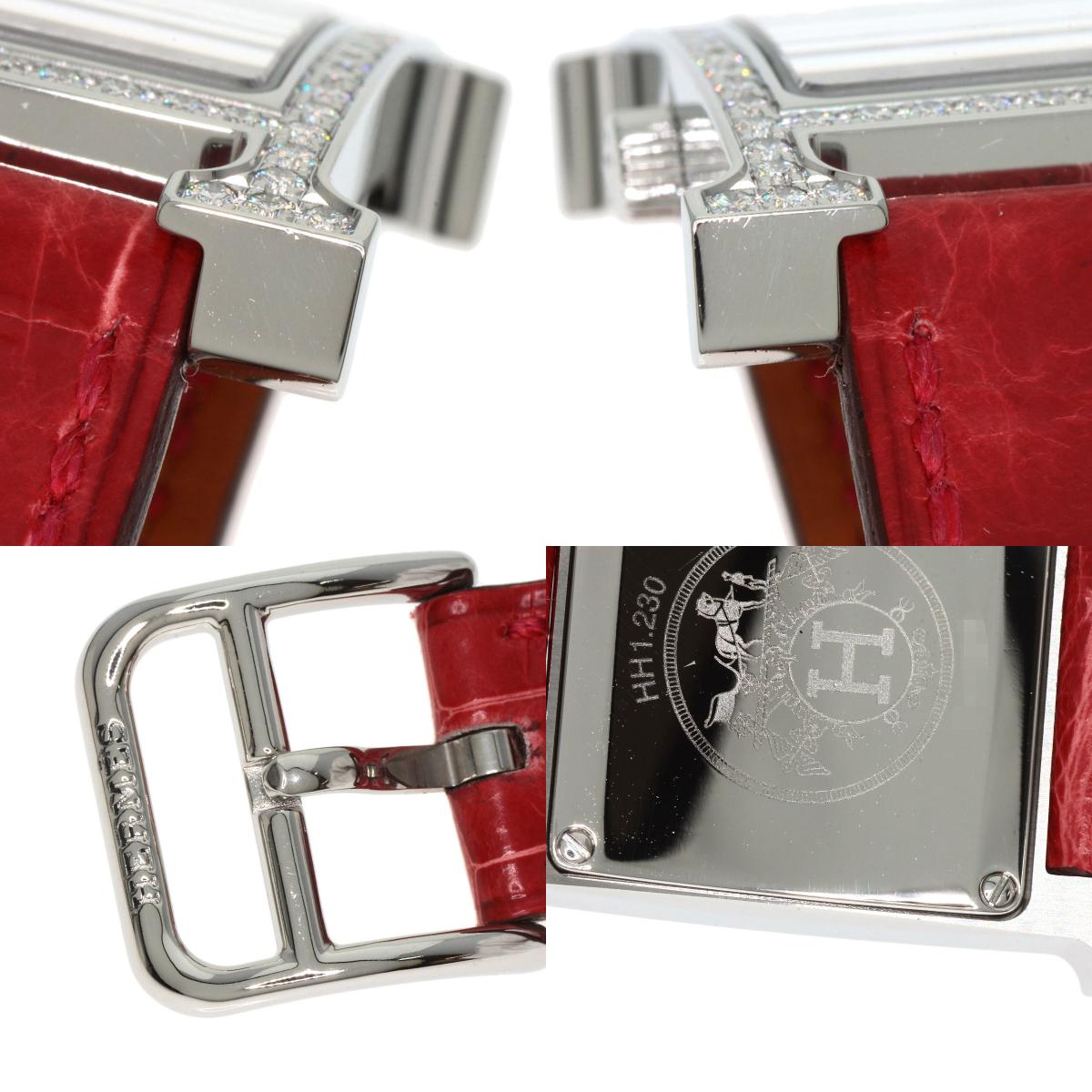 HERMES H Watch Bezel Diamond Watches HH1.230 Stainless Steel/Leather Ladies