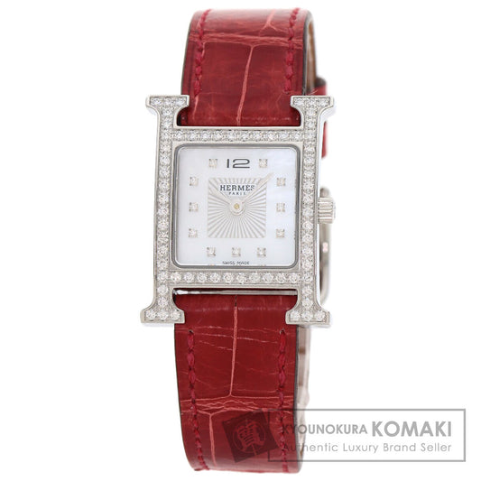 HERMES H Watch Bezel Diamond Watches HH1.230 Stainless Steel/Leather Ladies