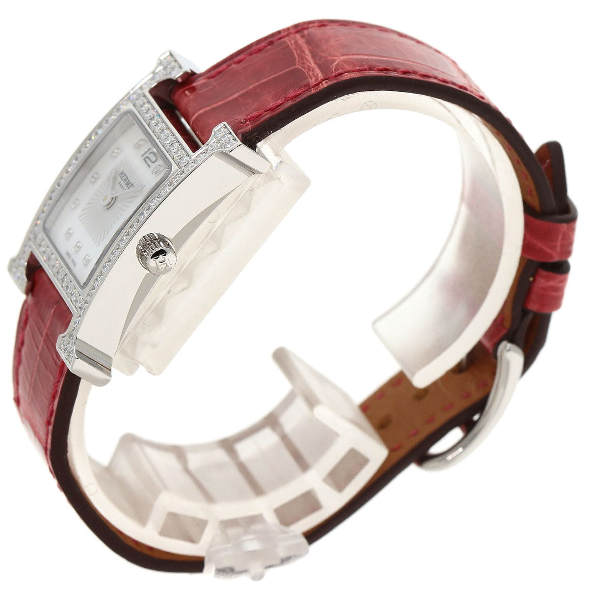 HERMES H Watch Bezel Diamond Watches HH1.230 Stainless Steel/Leather Ladies
