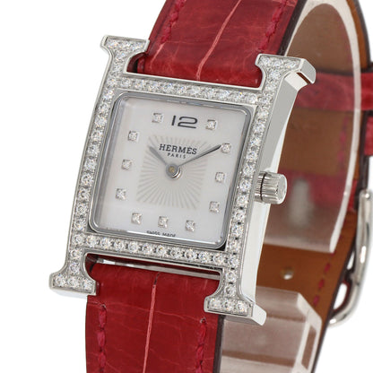 HERMES H Watch Bezel Diamond Watches HH1.230 Stainless Steel/Leather Ladies