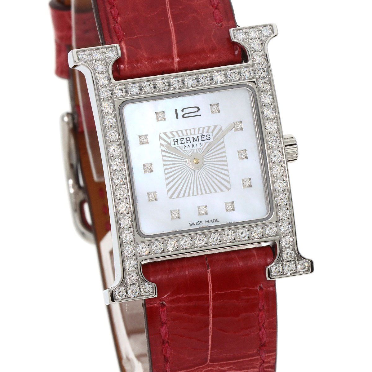 HERMES H Watch Bezel Diamond Watches HH1.230 Stainless Steel/Leather Ladies