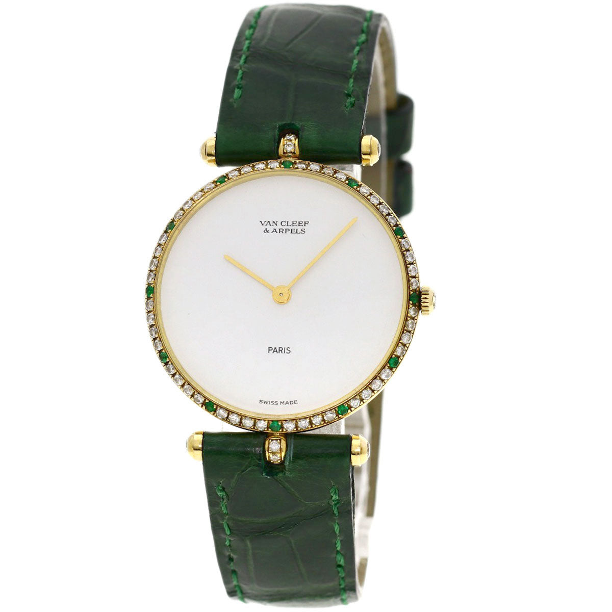Van Cleef & Arpels Pierre Emerald Diamond Watches 18101B1 K18 Yellow Gold/Leather Ladies